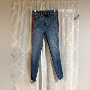 Abercrombie & Fitch Simone High Rise Ankle 26 2R Red Side Stripe Denim Jeans
